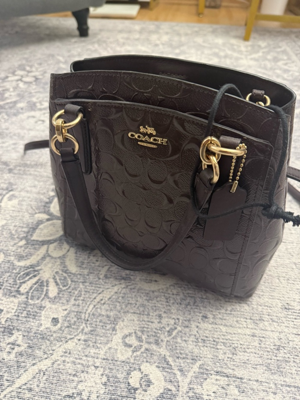 Coach Dark Brown Embossed Signature Satchel with Gold Hardware - Picture 4 of 4